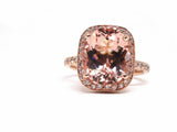 2.5ct Oval Cut Peach Morganite Milgrain Halo Engagement Ring 14k Rose Gold Over