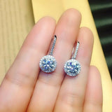 1ct Round Cut VVS1D Diamond Halo Drop Earrings Women 14k White Gold Finish
