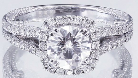 Halo Split Shank Engagement Ring 2.6ct Round Cut Diamond 14k White Gold Finish