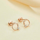 0.05ct Round Cut VVS1D Diamond Leaves Minimal Stud Earrings 14k Rose Gold Finish