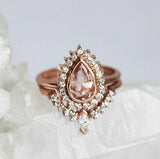 2ct Pear Cut Peach Morganite Engagement Ring 14k RoseGold Over Curved Bridal Set