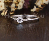 0.3ct Round Cut Moissanite Minimalist Women Engagement Ring 14k WhiteGold Plated