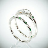 1.7Ct Round Cut Diamond Emerald Bridal Set Minimalist Ring 14K White Gold Finish