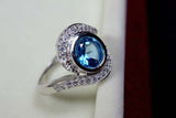 2.25ct Engagement Ring Round Cut Blue Topaz Swirl Twist 14k White Gold Finish