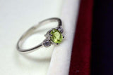 0.3ct Engagement Ring Oval Cut Green Peridot Three Stone 14k White Gold Finish