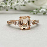 2.4ct Radiant Cut Peach Morganite Solitaire With Accent Ring 14k RoseGold Finish