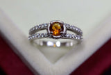 0.55ct Engagement Ring Round Cut Yellow Citrine Split Shank 14k WhiteGold Finish