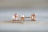 0.5ct Cushion Cut Peach Morganite Solitaire Stud Earrings 14k Rose Gold Finish