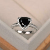 2ct Engagement Ring Trillion Cut Black Diamond Halo Design 14k White Gold Finish