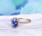 2ct Oval Cut Blue Sapphire Diamond Halo Round Accents Ring 14k Rose Gold Finish