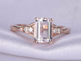 1ct Emerald Cut Peach Morganite Elegant Engagement Ring 14k Rose Gold Finish