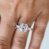 2.5ct Asscher Simulated Diamond Trilogy Engagement Ring 14k White Gold Plated