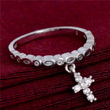 1Ct Round Cut Diamond Christ Cross Minimalist Slim Ring Band 14K White Gold Over