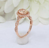 2ct Oval Peach Morganite Engagement Ring Diamond Accent Halo 14k Rose Gold Over