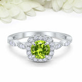 2ct Round Peridot Engagement Ring Diamond Accent Halo Women 14k White Gold Over