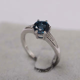 2.1ct Round Cut London Blue Topaz Solitaire with Accent Ring 14k White Gold Over