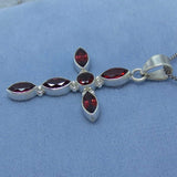 1ct Marquise Cut Red Garnet Holy Cross Pendant 14k White Gold Finish NO CHAIN