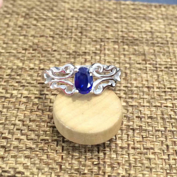 1.4ct Oval Cut Blue Sapphire Open Filigree Solitaire Ring 14k White Gold Finish