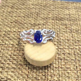 1.4ct Oval Cut Blue Sapphire Open Filigree Solitaire Ring 14k White Gold Finish