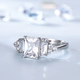 2.3ct Radiant Cut Diamond Trilogy Round Accents Ring 14k White Gold Finish