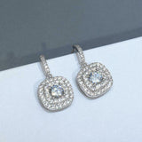 5Ct Round Cut Diamond Double Halo Drop Earrings for Women 14K White Gold Finish