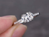 1.5ct Oval Cut Diamond Engagement Ring East West Solitaire 18k White Gold Finish