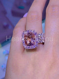 5ct Cushion Simulated Peach Morganite Gatsby Halo Trio Set 14k Rose Gold Plated