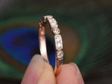 1ct Round Cut Diamond Wedding Band Milgrain Half Eternity 18k Rose Gold Finish