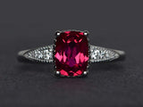 2.4ct Cushion Cut Pink Ruby Milgrain Solitaire Accent Ring 14k White Gold Finish
