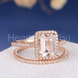 2ct Emerald Cut Simulated Morganite Half Eternity Bridal Set 14k RoseGold Plated
