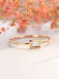 Bezel Set Minimalist Engagement Ring 0.4ct Baguette Diamond 14k Yellow Gold Over