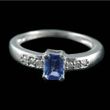 1ct Engagement Ring Emerald Cut Blue Tanzanite Diamond Accent 14k WhiteGold Over