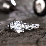 2.3ct Engagement Ring Round Diamond Vintage Inspired Filigree 14k WhiteGold Over