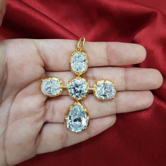 2ct Pear Simulated Diamond Cross Christ Pendant 14k Yellow Gold Plated NO CHAIN