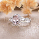2ct Oval Cut Simulated Morganite Split Halo Engagement Ring 14k WhiteGold Plated