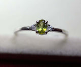 0.35ct Engagement Ring Oval Cut Peridot Trilogy Minimalist 14k White Gold Finish