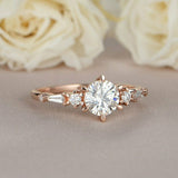 2ct Round Cut Diamond Engagement Ring Accents with Solitaire 14k Rose Gold Over