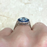 2.1ct Round Cut Simulated Aquamarine Art Deco Halo Ring 14k White Gold Plated