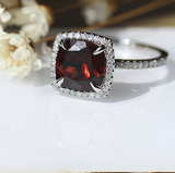 2ct Cushion Cut Red Garnet Engagement Ring 14k White Gold Finish Halo Solitaire