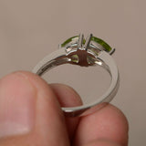 2ct Trillion Cut Green Peridot Two Stone Engagement Ring 14k White Gold Finish