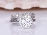 Floral Bridal Set Engagement Ring 1.9ct Round Cut Diamond 18k White Gold Finish