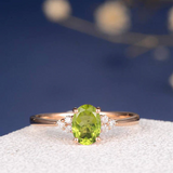 2ct Oval Cut Green Peridot Engagement Ring Petite Round Accent 14k RoseGold Over
