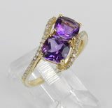 3ct Cushion Cut Purple Amethyst Two Stone Engagement Ring 14k Yellow Gold Finish