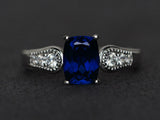 2.2ct Cushion Cut Sapphire Diamond Accent Solitaire Ring 14k White Gold Finish