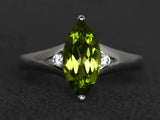2.3ct Engagement Ring Marquise Cut Green Peridot Trilogy 14k White Gold Finish
