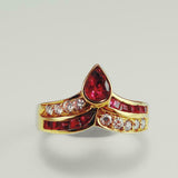 2.4ct Pear Cut Pink Ruby Art Deco Chevron Engagement Ring 14k Yellow Gold Finish