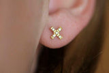 0.6ct Round Cut VVS1D Diamond Cross Design Stud Earrings 14k Yellow Gold Finish