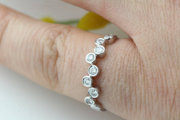 Stackable Bezel Wedding Ring Band 0.3ct Round Cut Diamond 14k White Gold Finish