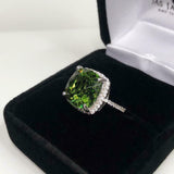 2.3ct Engagement Ring Cushion Cut Green Peridot Diamond Halo 14k White Gold Over