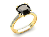 1.5ct Cushion Cut Black Diamond Solitaire with Accent Ring 14k YellowGold Finish